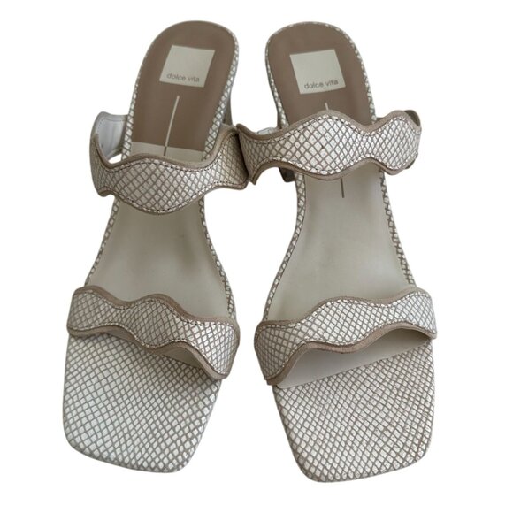 DOLCE VITA  Tan White Leather Double Strap Sandals Heels Size 12 NEW NWOB - Picture 2 of 9